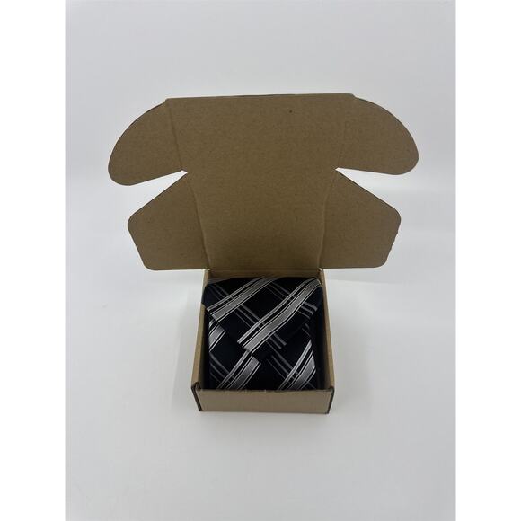Sean John Black and Grey Striped Men's Neck Tie - Picture 13 of 13